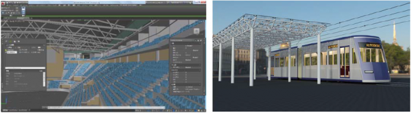 「Autodesk Navisworks」モデルを取り込んで 閲覧している画面とレンダリング後のモデル例