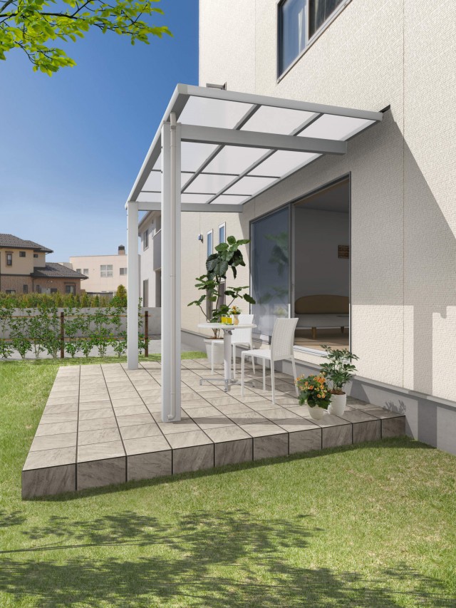 写真のタイプ２２万１９００円（間口３６３６ｘ出幅１９０３ｘ高さ２４００、サンシルバー色）