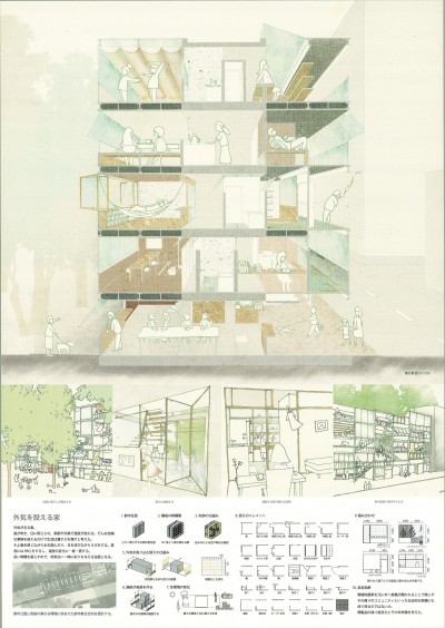 最優秀賞　個人住宅部門「 外気を設える家」 中塚 大貴 （東京理科大学大学院） 大田 美奈子（関⻄大学大学院） 阪口 友晃 （関⻄大学）