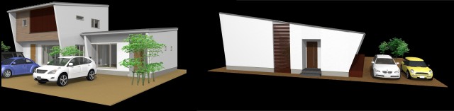 コンセプトモデルの「完全分離２世帯住宅（別居型）」〈左〉と「平屋の家」