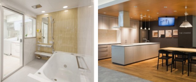 水まわり(TOTO)ゾーン。調理体験ができる展示の他にキッチンスタジオを新設し、クッキングショーなどのイベントも開催する。