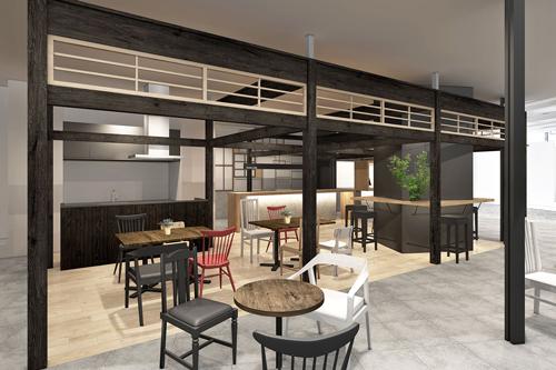 世代・性別・ライフスタイル別のくらし方を実際に体感できる空間で提案する。写真は「夢の古民家ライフ」（２階）。夫婦が築４０年の古家をリフォームして開業したカフェスペースをイメージ。