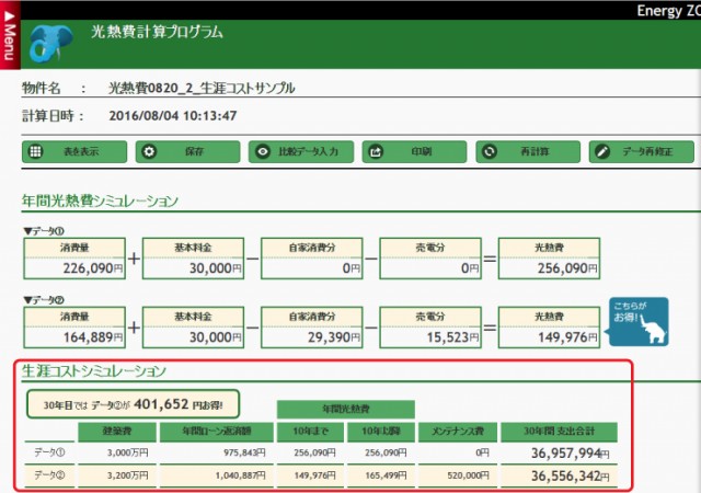 生涯コスト シミュレーション結果(例)
