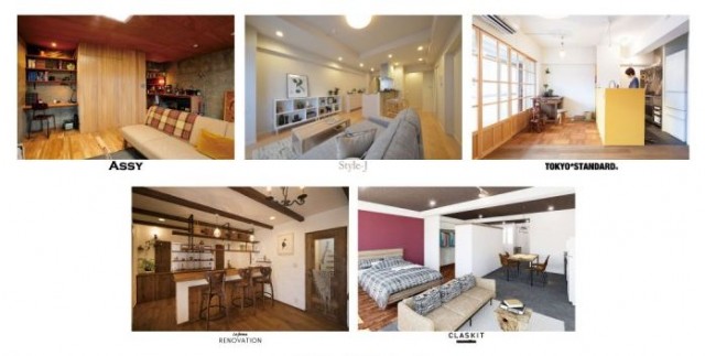 5つの定額制パッケージリノベーションのプラン。5部屋がモデルルームとして用意されており、各パッケージリノベーションの違いが体感できる