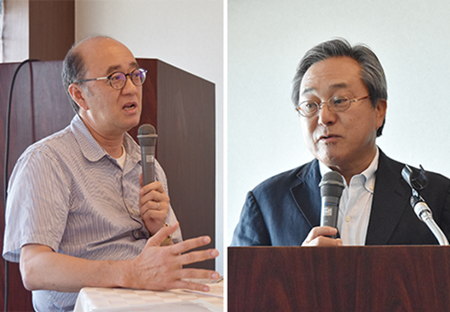(左) 建築家側の発起人の横内敏人氏 (右) 地球の会の安成信次理事長
