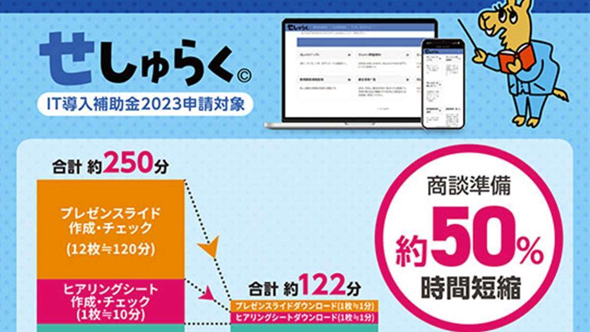 商談準備の時間短縮、コスト削減「せしゅらく」