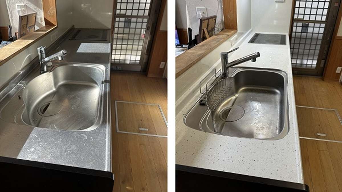 キッチンワークトップのリフォームサービス　塗装で新品同様に