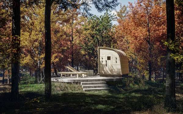 ="マルニ木工、国産ヒノキのハーフドーム型サウナを発表" マルニ木工、国産ヒノキのハーフドーム型サウナを発表