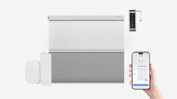 ミリ単位オーダーが可能な突っ張り式電動ハニカムシェード