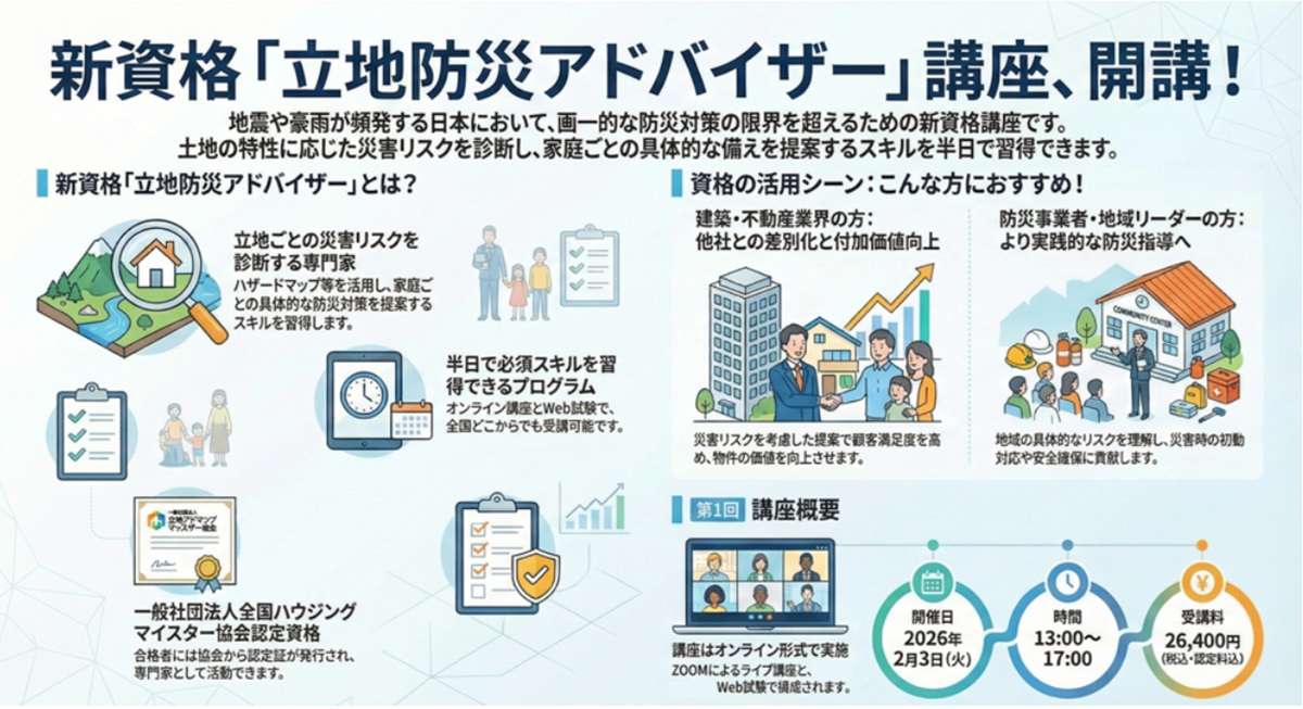 立地のリスクを見抜く「立地防災アドバイザー講座」創設
