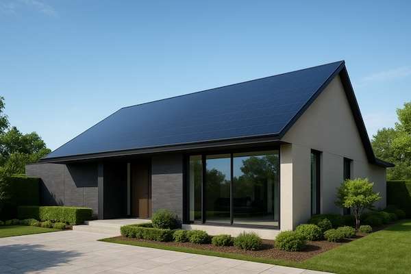 防眩仕様の屋根一体型太陽電池、マットなデザインが特徴